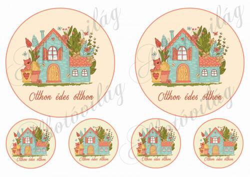 Színes házikó cicával - otthon édes otthon felirattal