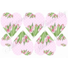 Tulipános szívek rózsaszín pöttyös alapon