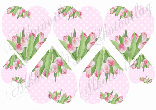 Tulipános szívek rózsaszín pöttyös alapon