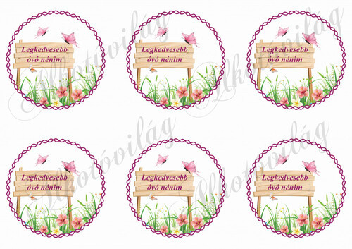 Tábla virágokkal, pillangókkal LEGKEDVESEBB ÓVÓ NÉNIM felirattal