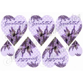 Levendulás szívek pöttös alapon - SZERETETTEL felirattal