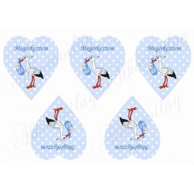 Megérkeztem pöttyös kék szívek gólyával