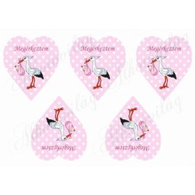 Megérkeztem pöttyös rózsaszín szívek gólyával