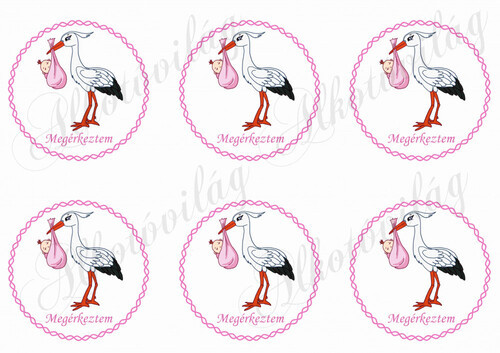 Megérkeztem rózsaszín csavart körök gólyával