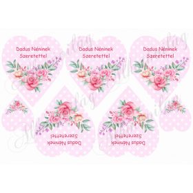   Rózsaszín pöttyös szív rózsával - Dadus néninek szeretettel felirattal