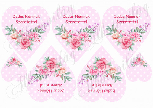 Rózsaszín pöttyös szív rózsával - Dadus néninek szeretettel felirattal