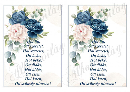 Házi áldás kék-bézs rózsákkal 2db
