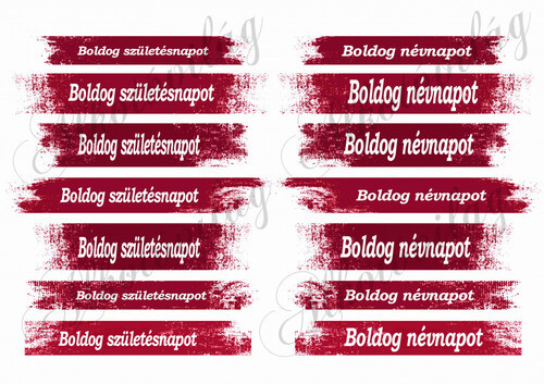Boldog születésnapot- boldog névnapot feliratok bordós csíkokon