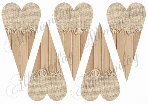 Hosszúkás szívek fából és textilből