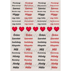 Kedves szavak feketében és pirosban szövet háttéren