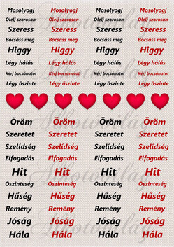 Kedves szavak feketében és pirosban szövet háttéren