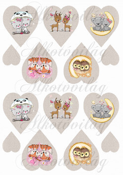 Páros állatkák szívekben Valentin napra, anyák napjára KICSIBEN