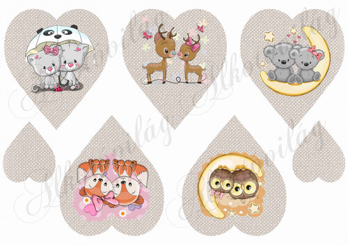 Páros állatkák szívekben Valentin napra, anyák napjára