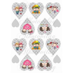   Valentin napi cuki párok diagonál mintás szívekben KICSIBEN