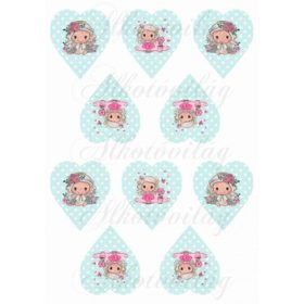   Cuki angyalka rózsás fejdísszel pöttyös szíveken KICSIBEN