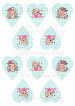 Cuki angyalka rózsás fejdísszel pöttyös szíveken KICSIBEN