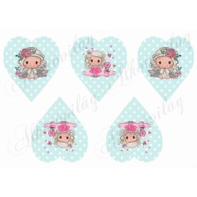 Cuki angyalka rózsás fejdísszel pöttyös szíveken