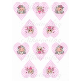   Cuki angyalka rózsás fejdísszel rózsaszín pöttyös szíveken KICSIBEN