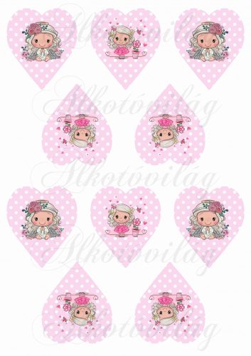 cute angel with a pink headdress and pink polka dots hearts small