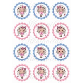   Cuki kislány rózsaszín masnival kék és rózsaszín cakkos körökben KICSIBEN