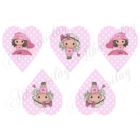 Cuki kislányok rózsaszín pöttyös szíveken