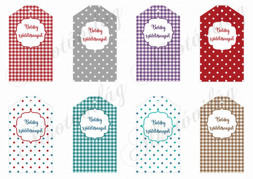 Pöttyös és kockás kártyák BOLDOG SZÜLETÉSNAPOT FELIRATTAL