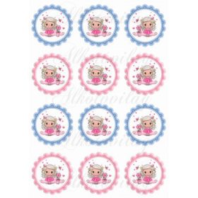   Tüneményes kislány pillangóval, virággal kék és rózsaszín cakkos körökben KICSIBEN