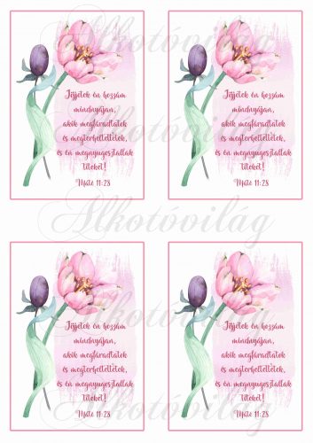 Come to me... bible quote with pink tulips 4pcs