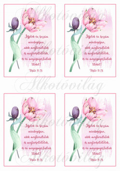 Jöjjetek én hozzám... bibliai idézet rózsaszín tulipánnal 4db
