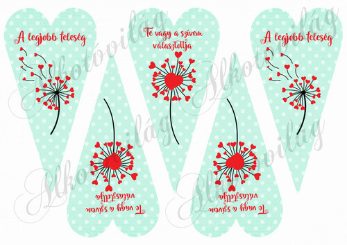 Pitypangok szívekből feliratokkal pöttyös szív alapon 2