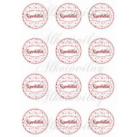 SZERETETTEL felirat aprócska szíves körökben KICSIBEN