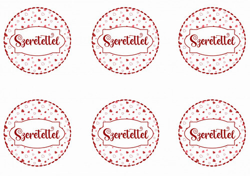 SZERETETTEL felirat aprócska szíves körökben