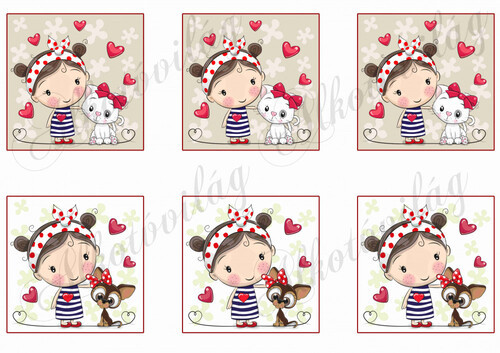 Tüneményes kislány cicával és kutyussal