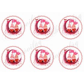 Valentin napi holdon ülő manópár csavart körökben