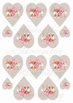 Cuki kutyusok csonttal szövet mintás szíveken KICSIBEN