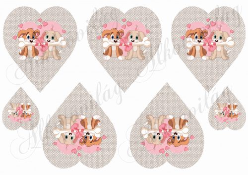 cute puppies with bones on fabric hearts
