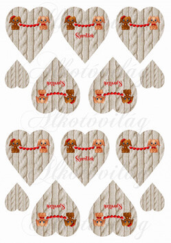 Kutyusok szív füzérrel kötött mintás szíveken KICSIBEN