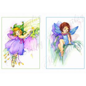 Tündérek kékes-lilás virágokkal