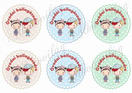 Óvodai ballagásodra szőke kisfiú barna kislány pöttyös körökön