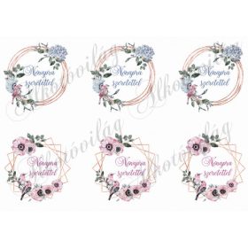   Virágkoszorú hortenziával, kismadarakkal nőnapi feliratokkal