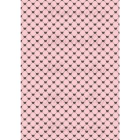 Barna négyzethálós szívek rózsaszín alapon