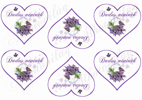Levendulás szívek Dadus néninek feliratokkal