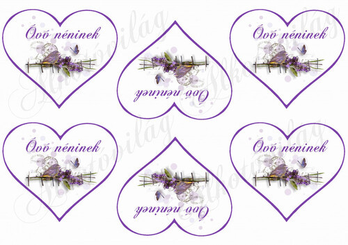Levendulás szívek Óvó néninek feliratokkal
