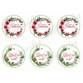   Pipacsos és zöld leveles körök Jobbulást és Gyógyulj meg mielőbb feliratokkal