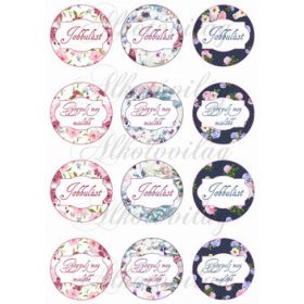   Virágos, rózsás körök fehér kártyákkal Jobbulást és Gyógyulj meg feliratokkal