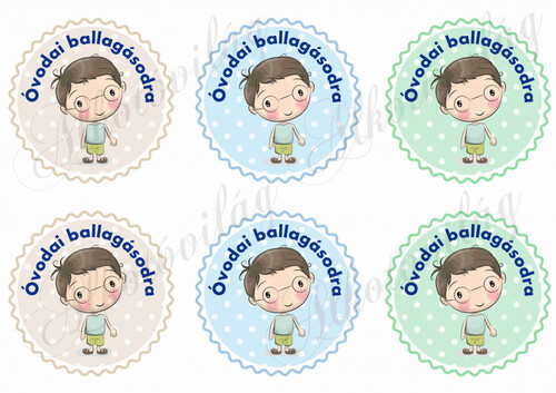 Óvodai ballagásodra pöttyös körök barna hajú kisfiúkkal