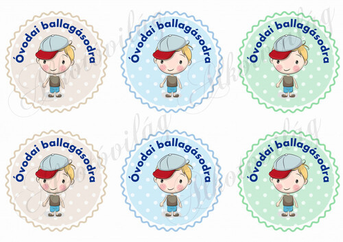 Óvodai ballagásodra pöttyös körök szőke hajú sapis kisfiúkkal