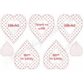   Piros apró szív mintás szívek Jobbulást és Gyógyulj meg feliratokkal