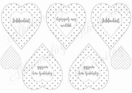 Szürke apró szív mintás szívek Jobbulást és Gyógyulj meg feliratokkal