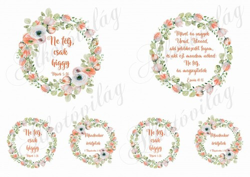 Ne félj, csak higgy idézet virágkoszorúval 10-13 cm-es hímzőkerethez